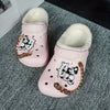 Women's Winter Thermal Clogs – Cartoon Pattern, EVA Sole, Fabric Liner, Golden Chain Detail