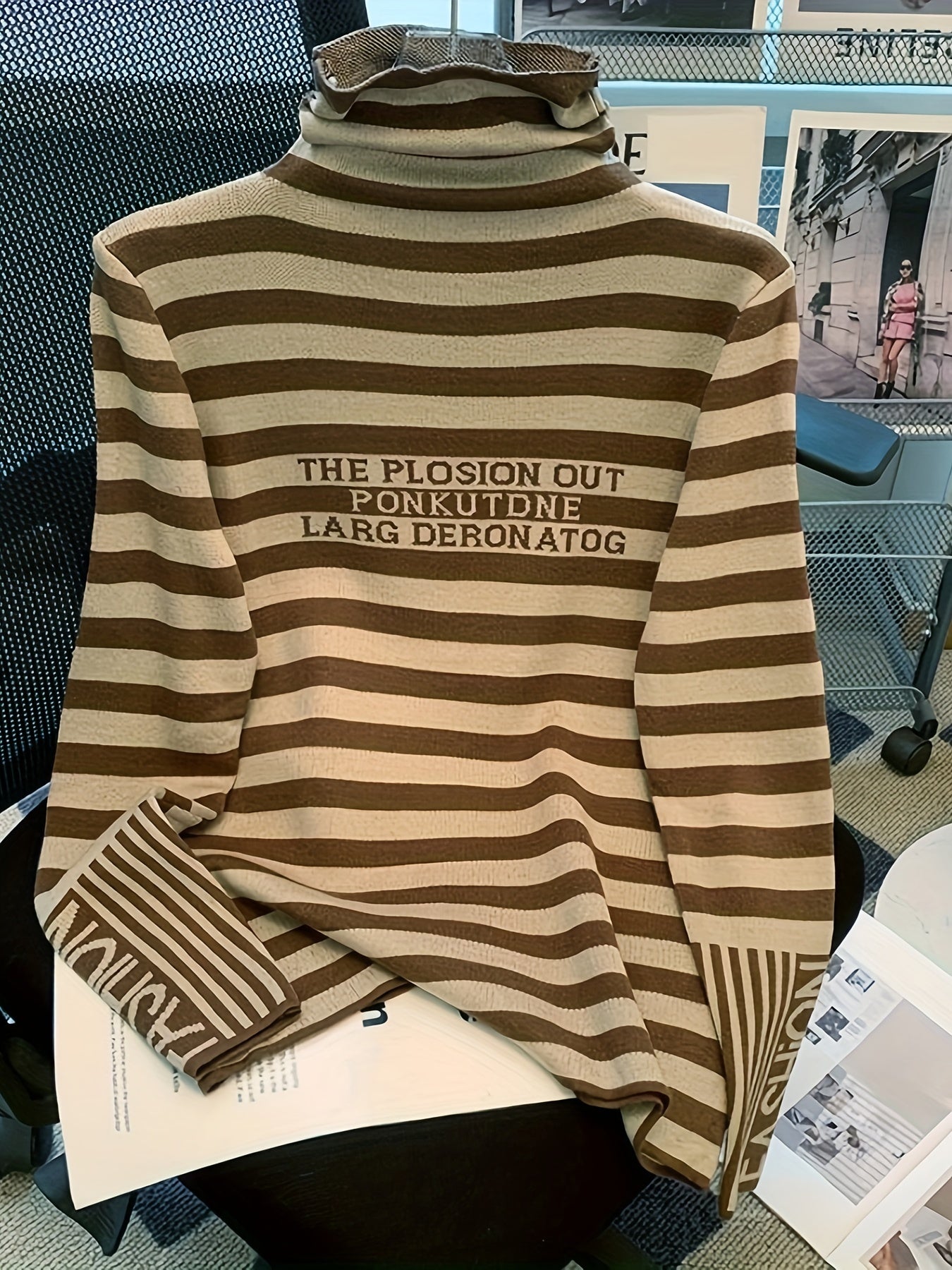 Striped Pattern Turtle Neck Sweater - Casual Long Sleeve Slim Fit Pullover Sweater for Fall & Winter - Women's Clothing - Soft & Cozy Fabric - Perfect Gift for Women