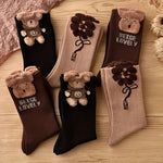 3 Pairs Of Cartoon Bear Print Socks, Comfortable And Cute Mid-calf Socks, Women's Stockings And Socks