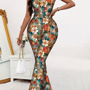 Women'S Elegant Floral Print Sleeveless Spaghetti Strap Jumpsuit, Slim Fit Stretch Bell Bottoms, Sexy Summer Bodycon Romper, Fashionable and Comfortable, Jumpsuits for Summer