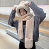 Women's Winter Hats Thickened Plush One-piece Scarf Three Piece