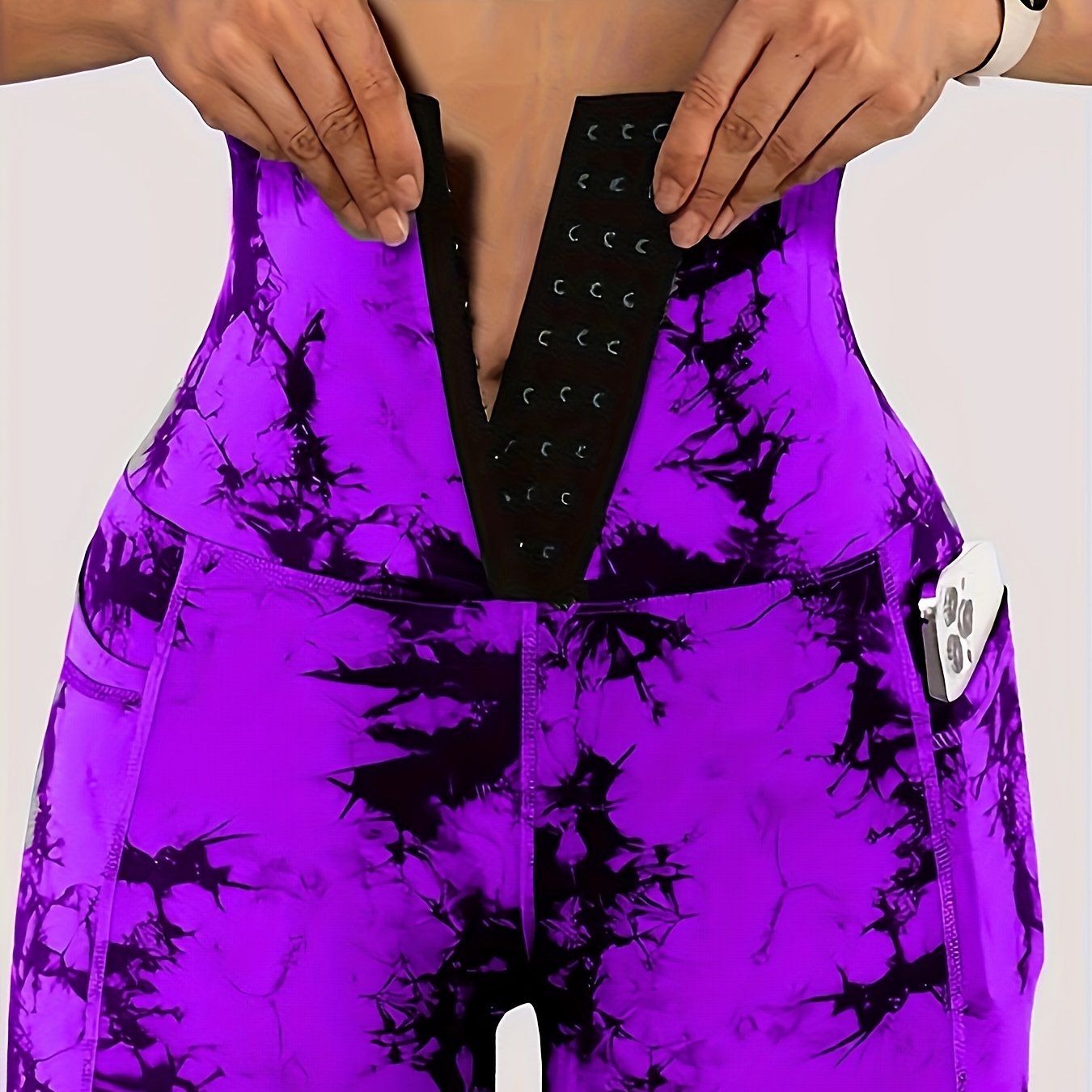 Women'S High-Waist Tie-Dye Print Waist Trainer with Butt Lifting Pockets and Front Buttons - Sexy Stretchy Pants for Fitness, Running, Yoga, and Outdoor Activities, High-Waisted Slim Fit Pants