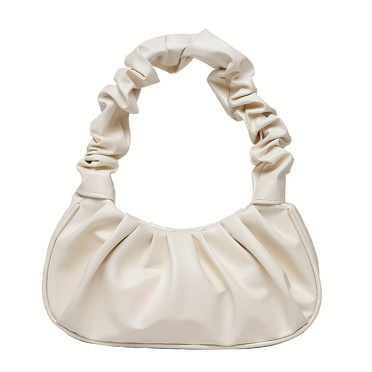 Chic Women's Pleated Shoulder Bag - Cloud-Inspired, Zip Closure, Solid Color White Fashion Handbag for Everyday Use