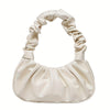 Chic Women's Pleated Shoulder Bag - Cloud-Inspired, Zip Closure, Solid Color White Fashion Handbag for Everyday Use