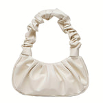 Chic Women's Pleated Shoulder Bag - Cloud-Inspired, Zip Closure, Solid Color White Fashion Handbag for Everyday Use