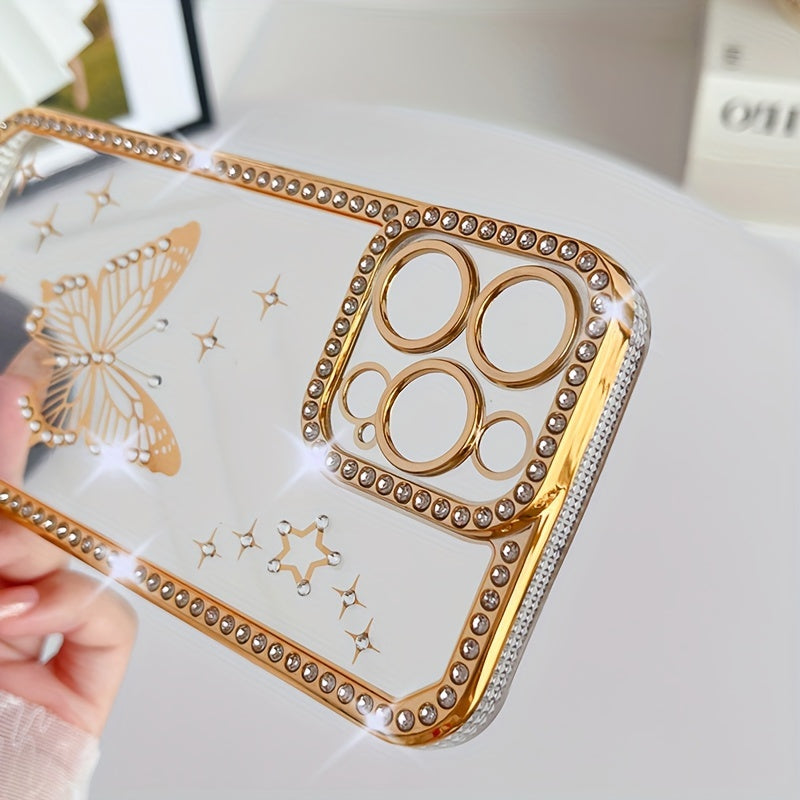 A TPU Phone Case for Women Featuring a Hollow Butterfly Design with 6D Laser Engraving And Water Diamond Plating.