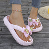 Women'S Summer Casual Flip Flops, Cute Cartoon Bear Bow Design, Thick Sole Non-Slip Soft Cloud Slides, Beach Vacation Slip-On Slippers, Dorm Home Daily Leisure, Large Size Ladies Shoes, Flat Heel EVA Material
