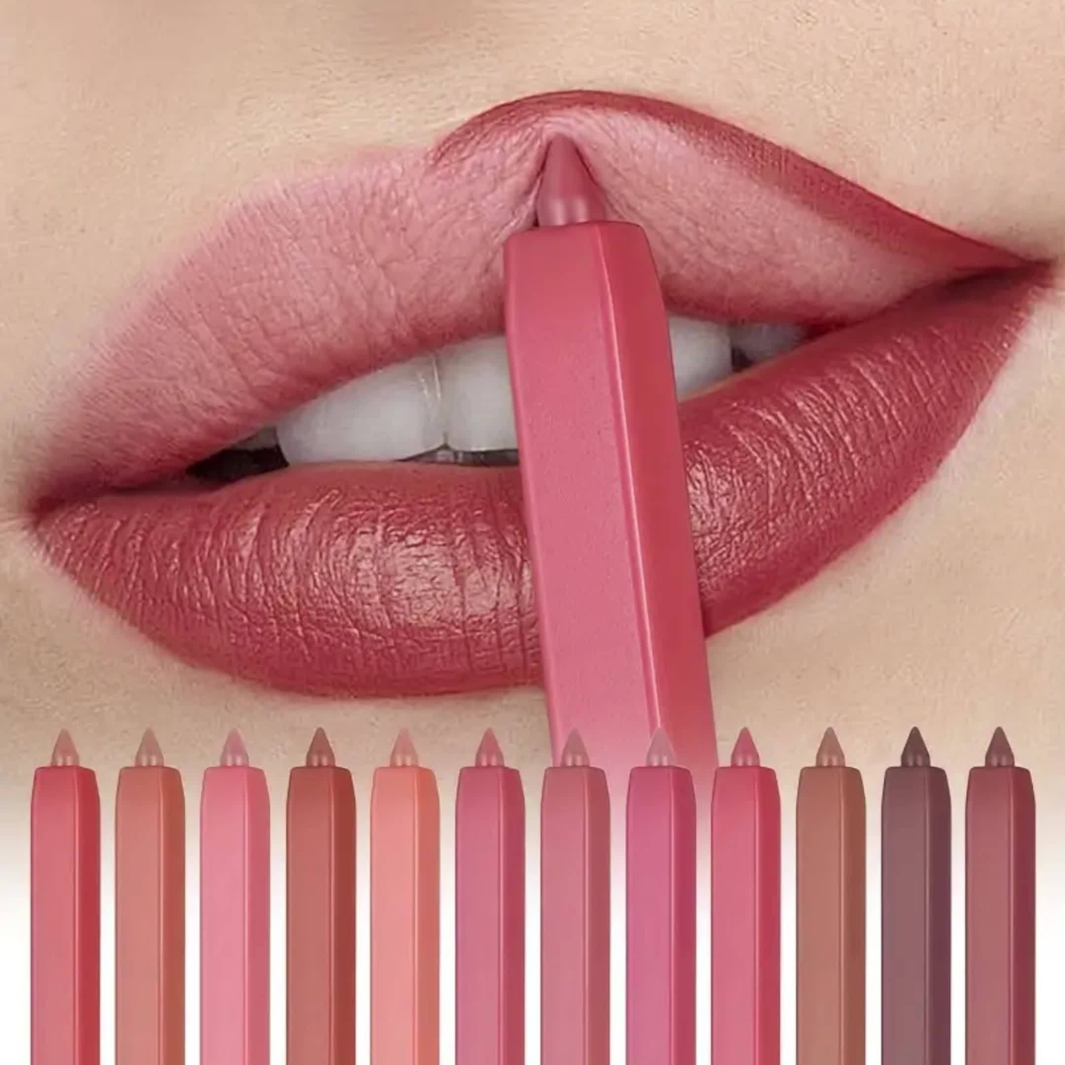12 Color Lip Liner Set Long Lasting, Waterproof, Sweat Resistant, Easy to Color, Fade Resistant Lip Gloss Set Beauty Makeup, Valentine's Day Gift