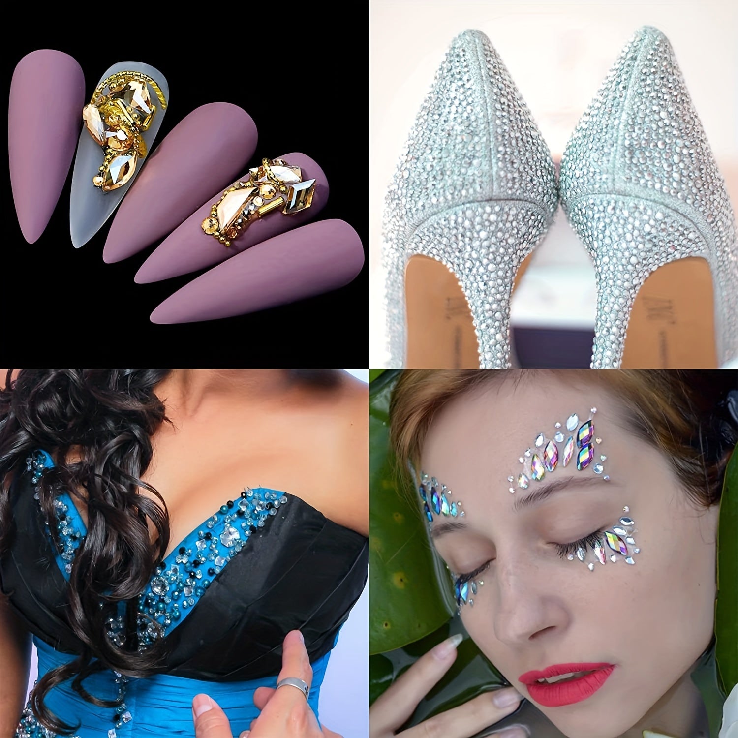 Nail Rhinestones Kit, Nail Art Decorations Flat AB Rhinestones Kit DIY Crafts Gemstones for Nail, Shoes, Clothes, Jewels (600 Clear Diamonds + 2500 Flat Rhinestones)