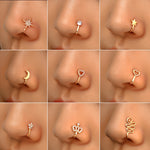 9pcs Non Piercing Nose Rings Nose Clip Copper with Zirconia U Shape Star Love Crown Nose Ring Non Piercing Nose Jewellery No Piercing Required
