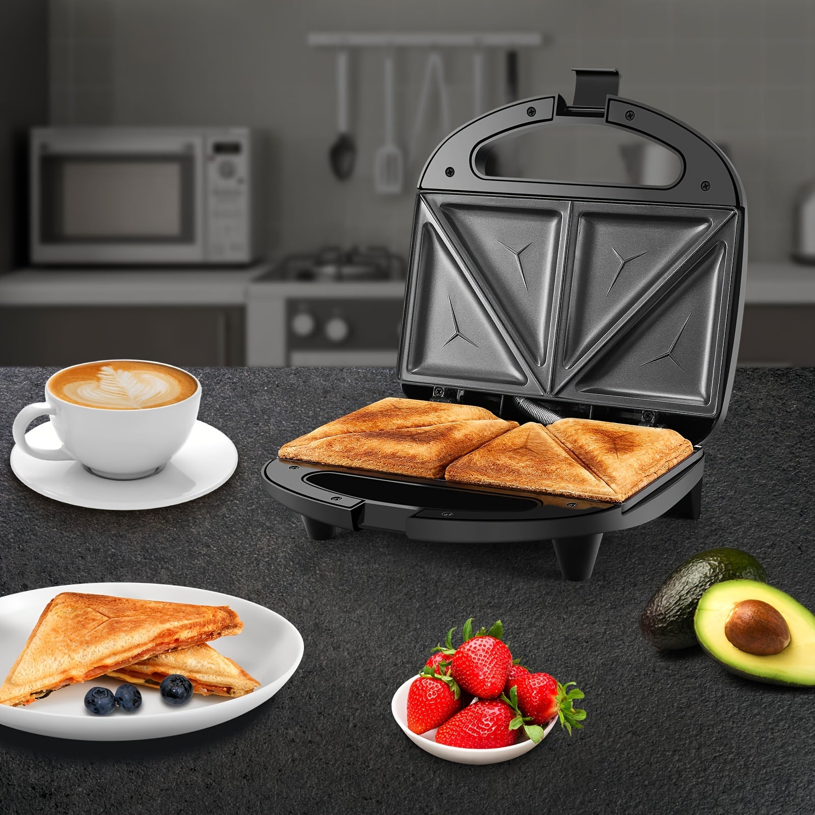 Multifunctional Sandwich Maker & Panini Press, Non-Stick Toaster With LED Indicator Lights And Cool-Touch Handle, Easy To Use And Clean, Black