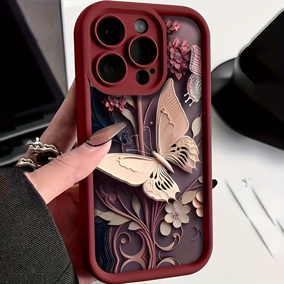 Painted Relief Art Butterfly Frosted All-Inclusive Anti-Fall Protective Mobile Phone Case Suitable for Apple 16Promax//16Plus/16/16Pro/15Promax/15Pro/15Plus/15/14/14Plus/14Pro/14Promax/13/13Pro/13Promax/12/12Pro/12Promax/11/1