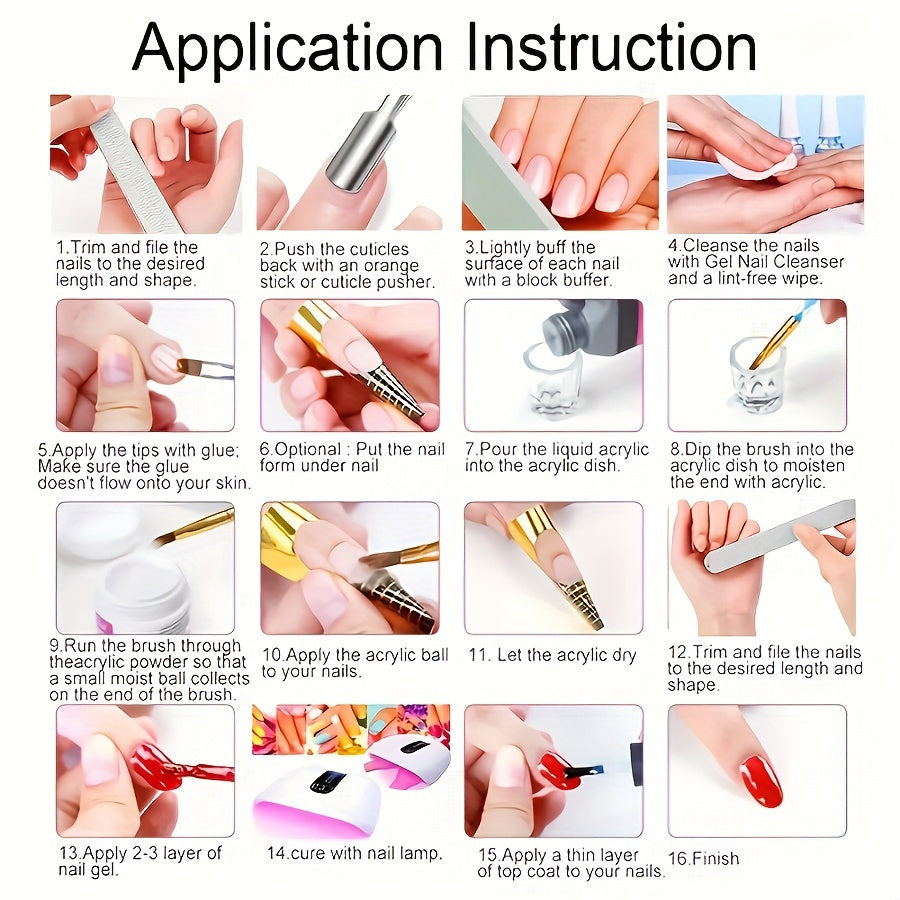 Acrylic Nail Kit for Beginners – 12 Glitter Colors + White, Clear & Pink Acrylic Powder, Full Set with Manicure Tools for Nail Extensions & Professional DIY Designs