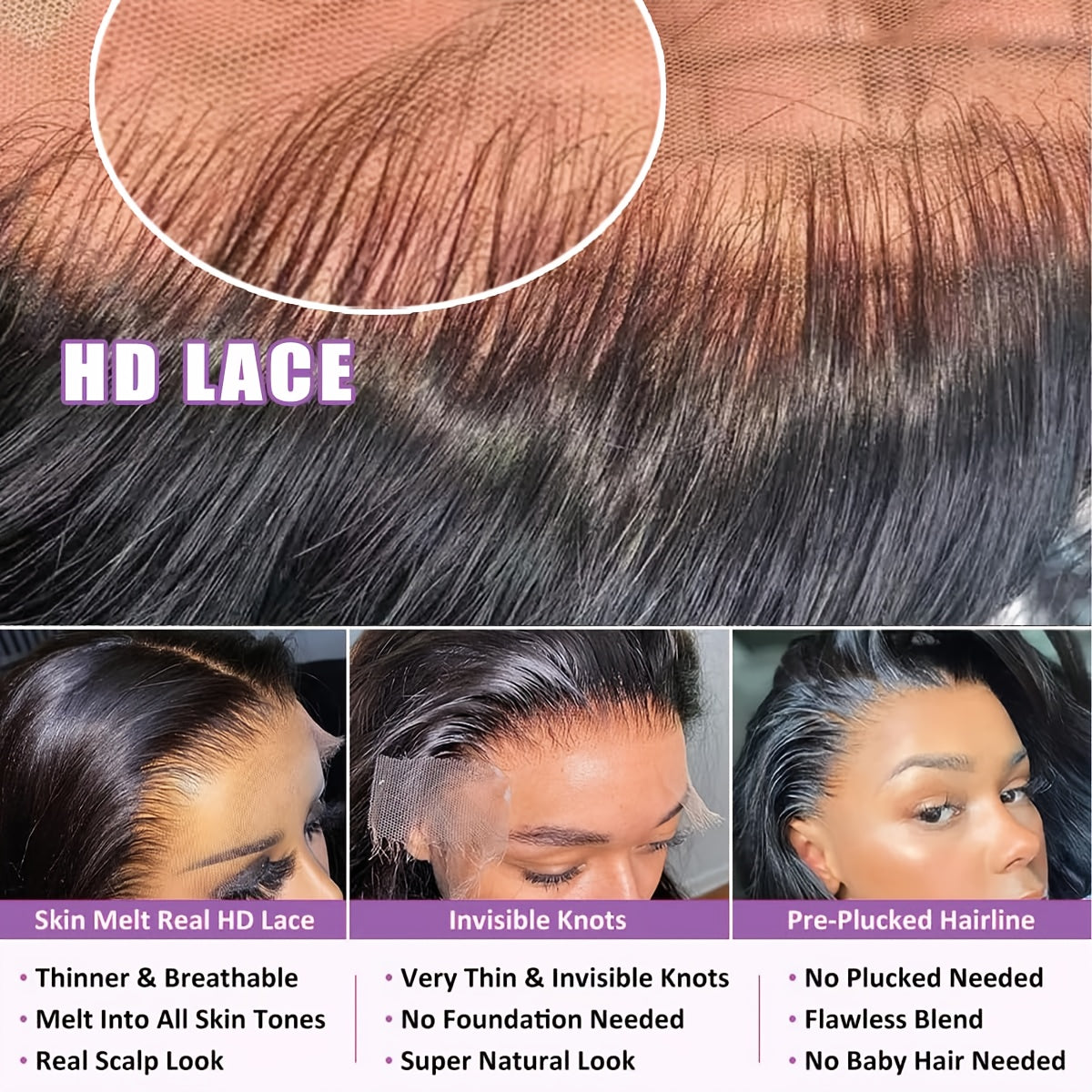 Body Wave Glueless Lace Front Wigs Human Hair Pre Plucked Brazilian 4*4 HD Lace Front Wigs Human Hair with Baby Hair Full Frontal Lace Wigs Human Hair for Women 200% Density Natural Black, Dress Up Hair, Cosplay Wig