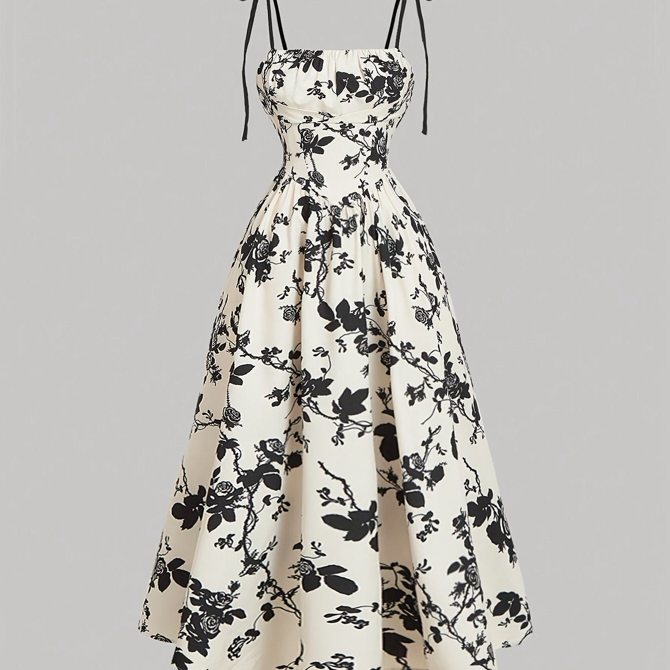 Elegant Floral Print Halter Dress with Ruffle Detail - Sleeveless, All-Season, Adult Women'S Fashion, Sleeveless Dress | Floral Print Dress | Ruffle Detail Dress