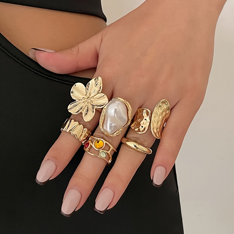 6pcs set of fashionable open ring sets, adjustable in size, suitable for many people to wear high-end rings, beautiful when worn alone or stacked, exquisite gift for friends, bohemian style jewelry combination