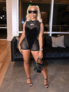 Mesh Splicing Velvet Romper Jumpsuit - Sexy Mock Neck Sleeveless - For Women - Perfect for Parties & Night Out - Stylish Gift for Fashionable Women