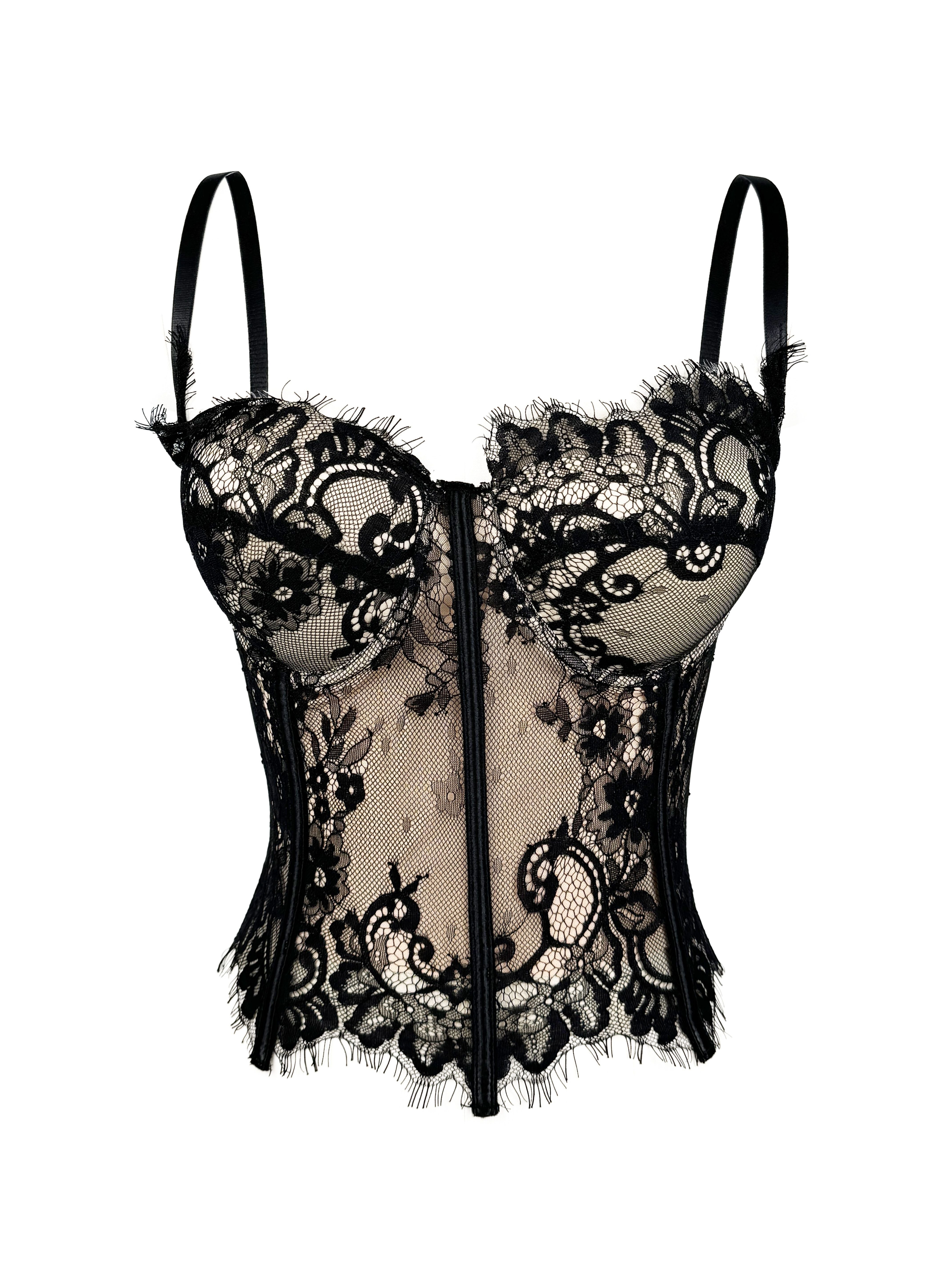 Polyester 88.00% Elastane 12.00% Elegant Lace Camisole Vest for Women - Solid Color Sleeveless Fishbone Corset with Contrast Lace Detail - Versatile Spring/Summer/Fall Outerwear