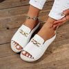 Women'S Chunky Sole Platform Sandals - White Slip-On with Golden Buckle, Flat Heel, Open Toe Design, PU Sole, Synthetic Insole & Upper, Casual Footwear|Chunky Sole Sandals|Durable Footwear
