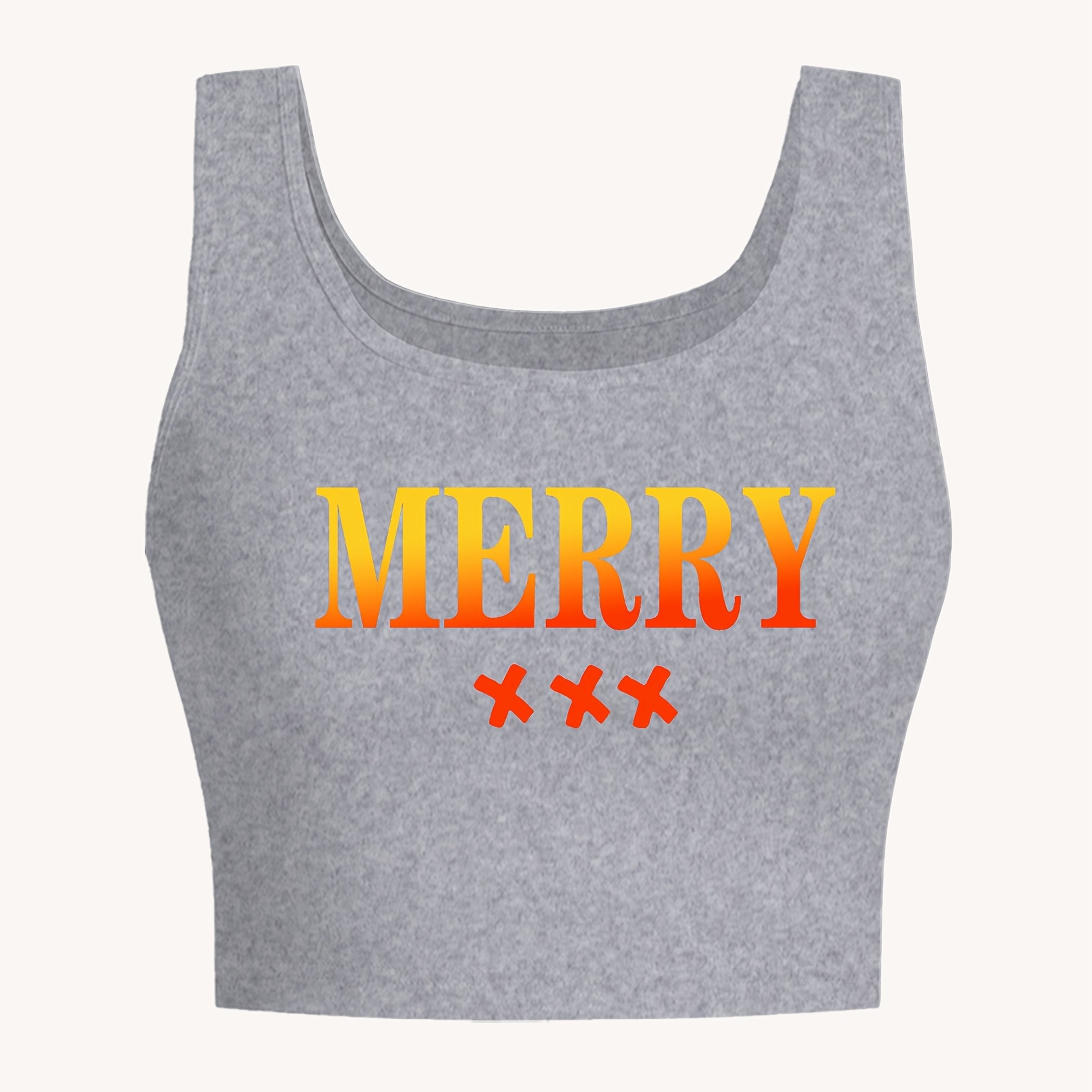 Women's Sexy Deep Scoop Neck Seamless Cropped Tank Top - Soft Stretch Letter Print Yoga Top for Spring Summer Fall, Breathable Casual Wear & Gym Workout Shirt, Curvy Plus Tank Tops, Seasonal Fashion, Offshoulder Fashion, Smoo