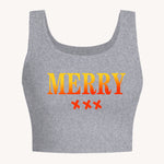Women's Sexy Deep Scoop Neck Seamless Cropped Tank Top - Soft Stretch Letter Print Yoga Top for Spring Summer Fall, Breathable Casual Wear & Gym Workout Shirt, Curvy Plus Tank Tops, Seasonal Fashion, Offshoulder Fashion, Smoo