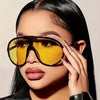 Large Frame Yellow-Tinted Fashion Fashion Glasses for Women - Stylish Oval Design, Anti-Reflective Lenses, Perfect for Parties, Travel & Casual Attire, Glasses Accessories