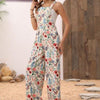 Jumpsuit Floral Print Button Wide Leg