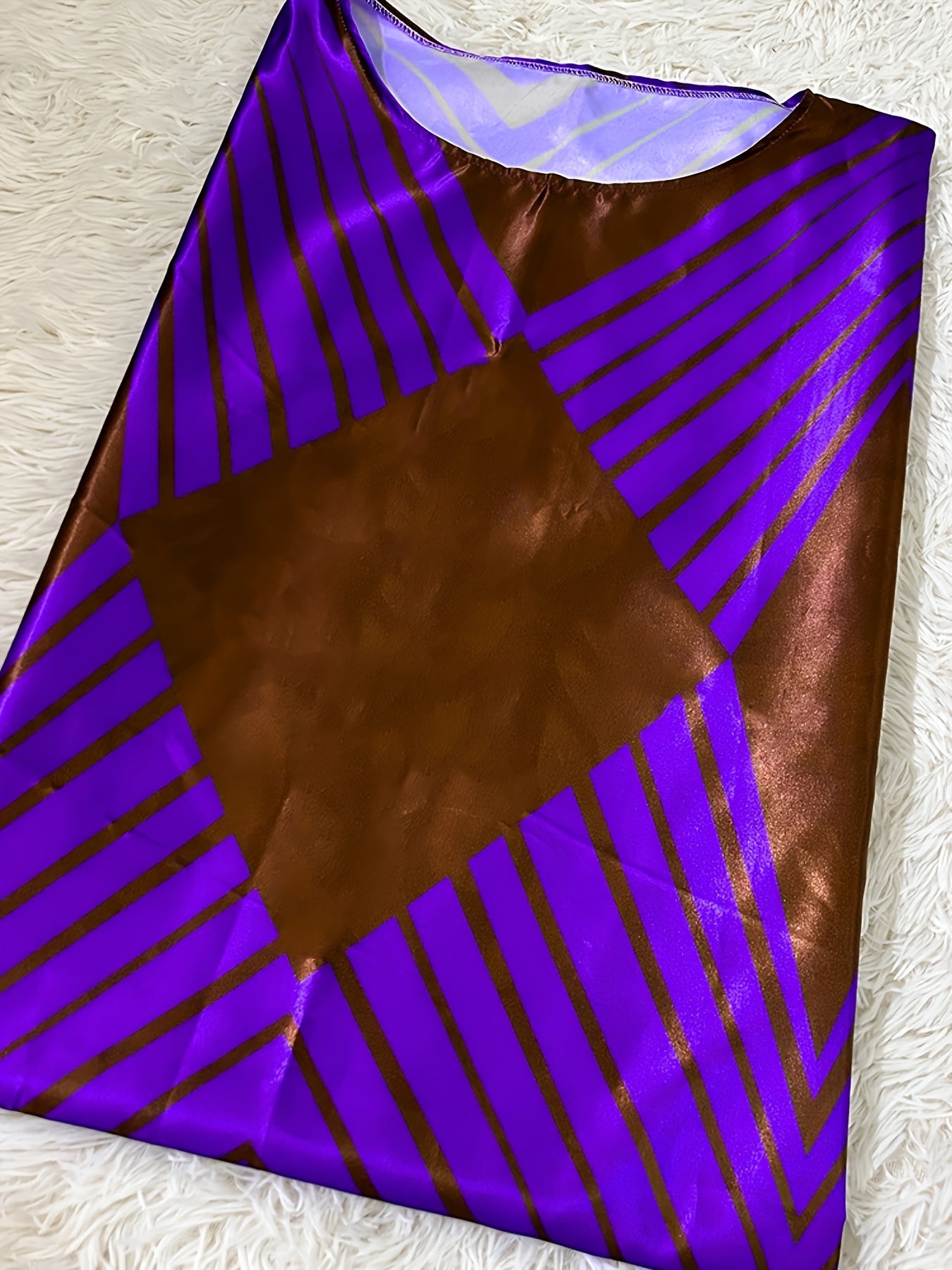 Print Maxi Dress for Women - Traditional Wedding & Party Gown, Purple & Brown Geometric Design, Loose Fit, 3/4 Sleeve, A-Line Silhouette, Hand Wash Only, Dresses for Wedding