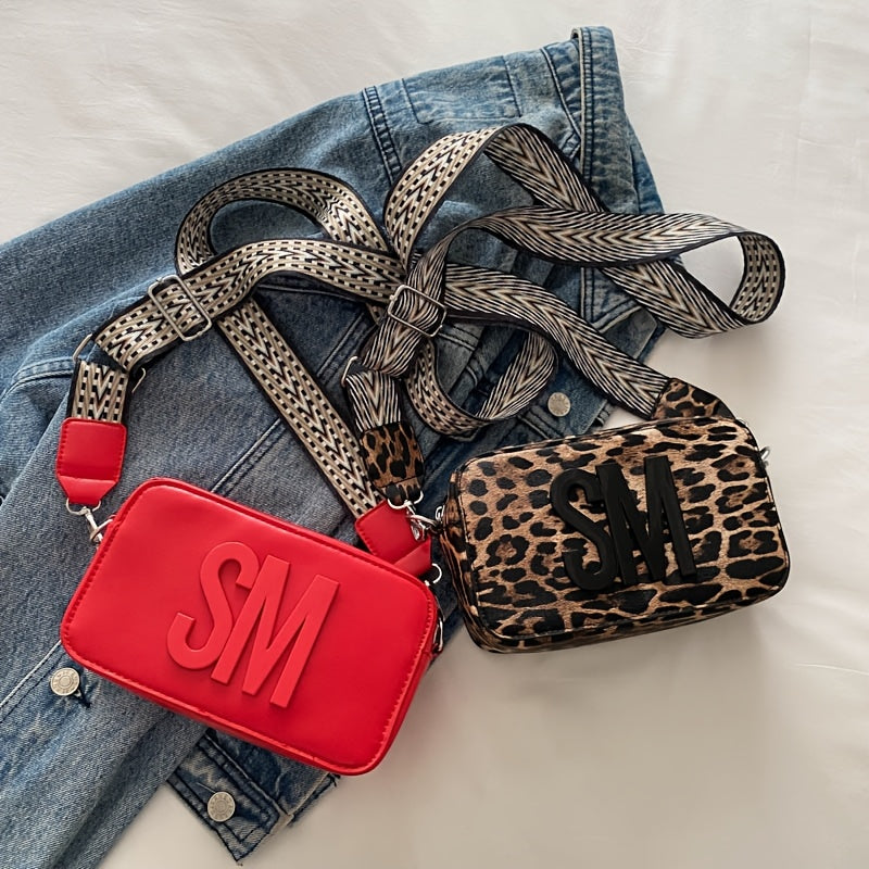 Stylish Crossbody Bag with Wide Strap – Trendy Solid Color Shoulder Bag Featuring Bold "SM" Letter Design, Zip Closure, and Polyester Lining – Available in Coffee Brown, Light Brown, Magenta, White, Red, Green, Black, Sma