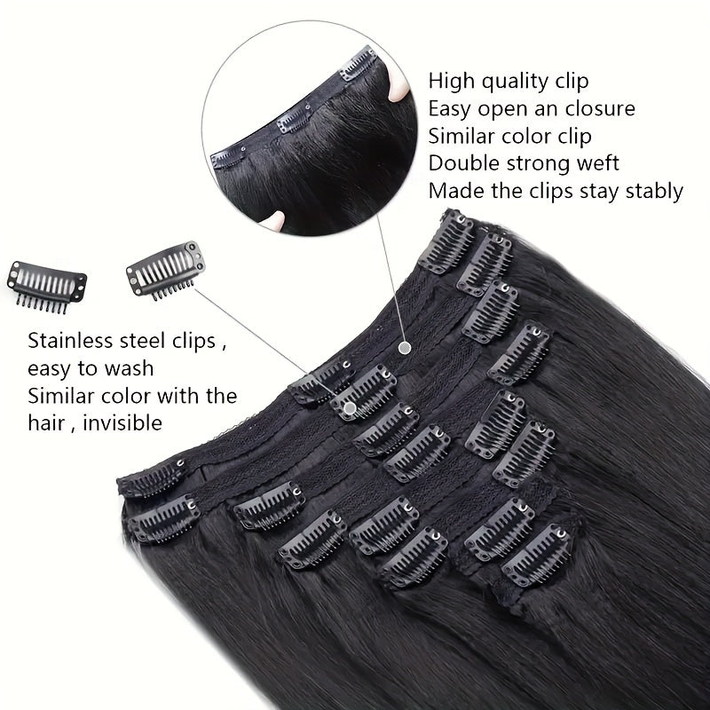 Straight Clip In Hair Extensions Real Human Hair Clip Ins Hair Extensions For Women 8pcs Clip On Hair Extensions 18 Clips Double Weft Brazilian Remy Natural Human Hair 120G