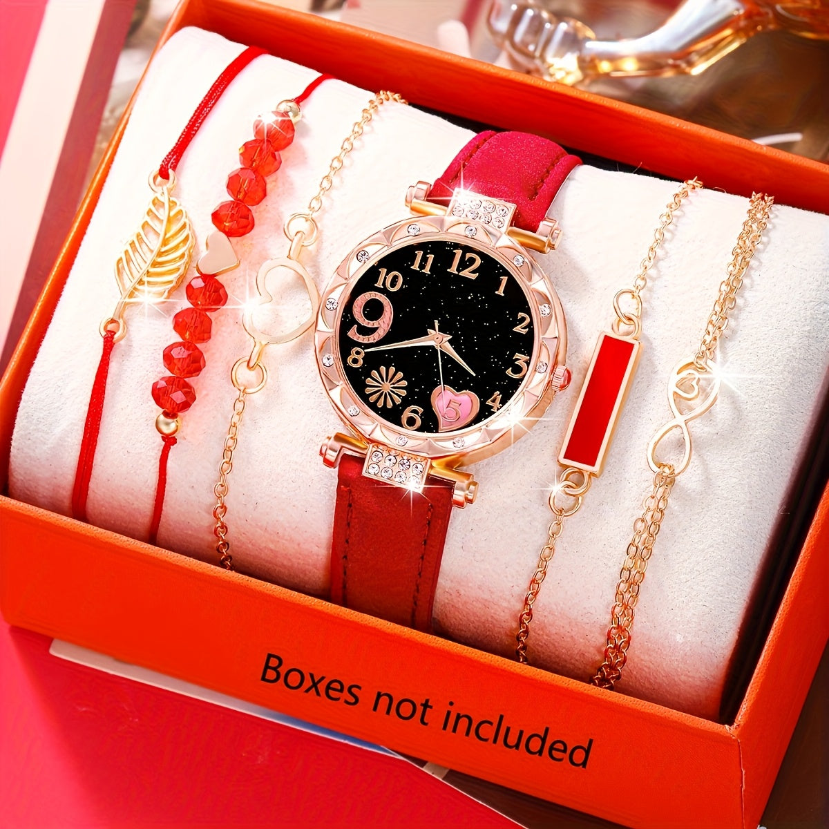 Women's Watch 6pcs Fashion Casual Elegant Simple Round Quartz Wristwatch And Woven String, Bracelet Jewelry Set Mother's Day Women Party Holiday Birthday Wear Or As Sisters The Best Gift for A Lady No Box