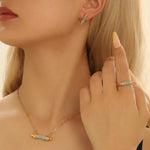 Index Finger Ring Necklace And Earring Acrylic Inlaid