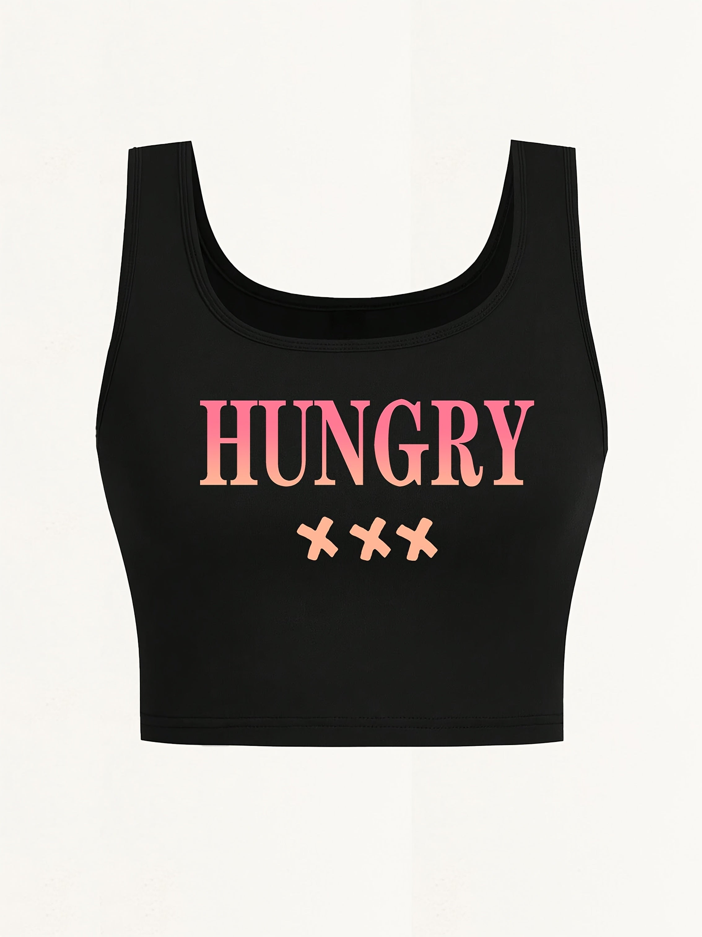Women's Sexy Deep Scoop Neck Seamless Cropped Tank Top - Soft Stretch Letter Print Yoga Top for Spring Summer Fall, Breathable Casual Wear & Gym Workout Shirt, Curvy Plus Tank Tops, Seasonal Fashion, Offshoulder Fashion, Smoo