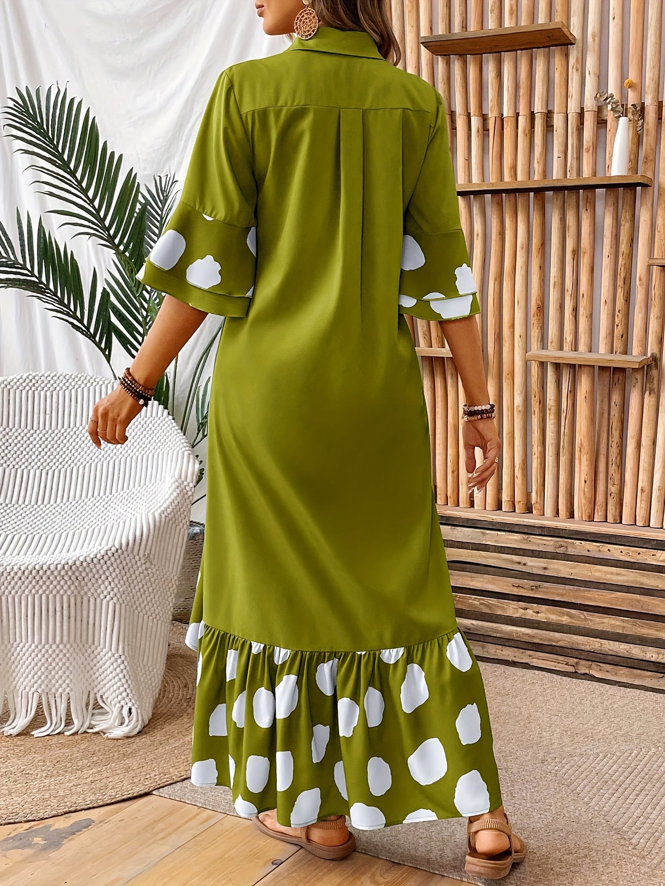 Elegant Women'S Long Sleeveless Dress with Front Button Detail and Polka Dot Print - Semi-Sheer A-Line Midi Skirt Dress for Spring/Fall, Cute Dress