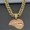 Shiny Lips Pendant Necklace - Unisex Hip-Hop Ice Cuban Link Miami Necklace, 1 Piece
