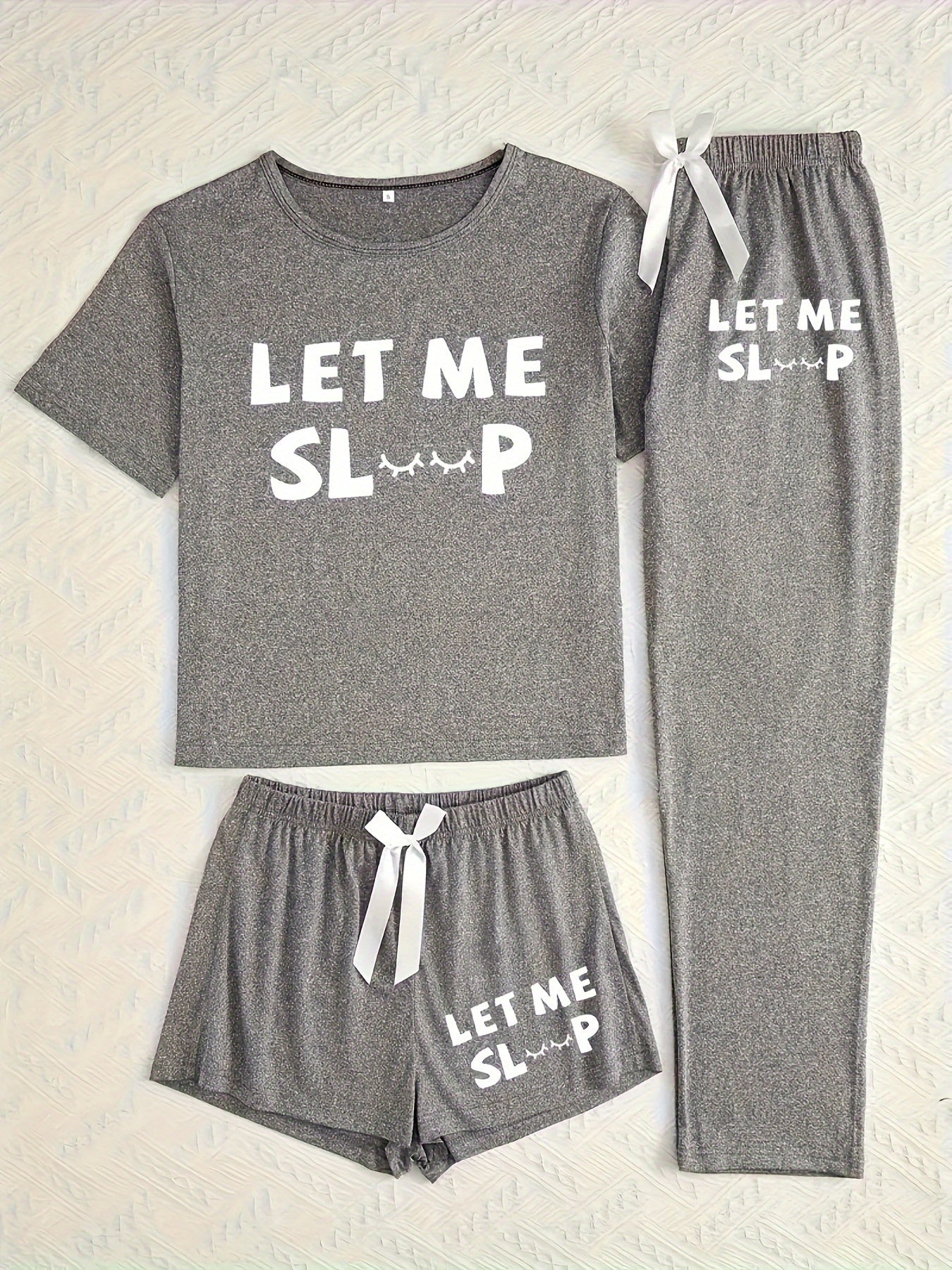 [Simple Letter Print] Women's Three Piece Set | Casual Pajamas | Short Sleeve Long Pants Shorts | Simple Letter Print