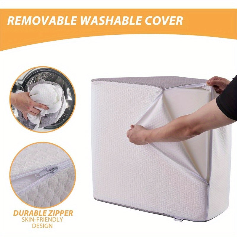 8 Inch Leg Elevating Pillow for Post-Surgery & Relief - Cooling Gel Cotton Top, Ergonomic Wedge Pillow for Improved Circulation, Side Sleeping Support, White & Grey, Contemporary Design | Highdensity Foam