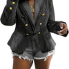 Blazers For Women Business Casual Denim Long Sleeves Lapel Double Breasted Jacket