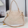 Chic Faux Fur Crossbody Bag with Pearl Accents - Soft Plush Shoulder Purse for Women, Available in Pink, Khaki, Coffee, White, Black
