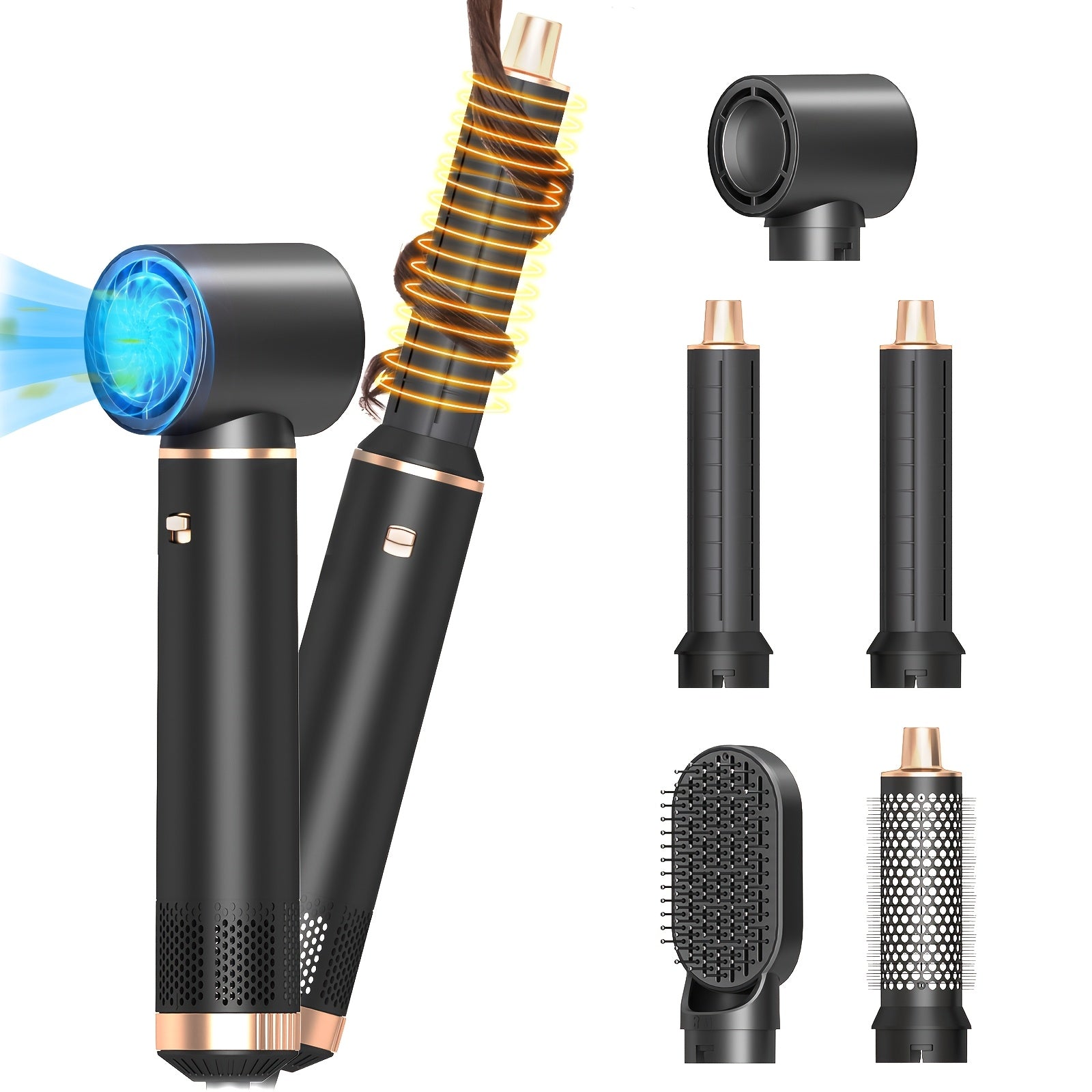 Hot Air 5 In 1 Hair Dryer Brush - Negative Ion Air Styler Curling Brush