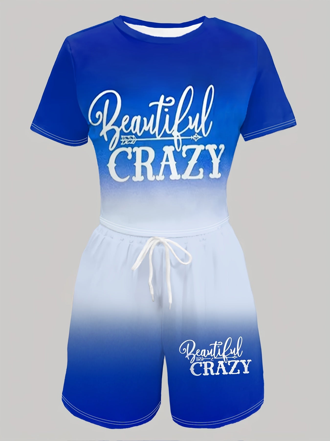 Xi Jun Bamboo High-end Fashionable Women's Letter Print Short Sleeve Top and Waist Shorts Two-Piece Set
