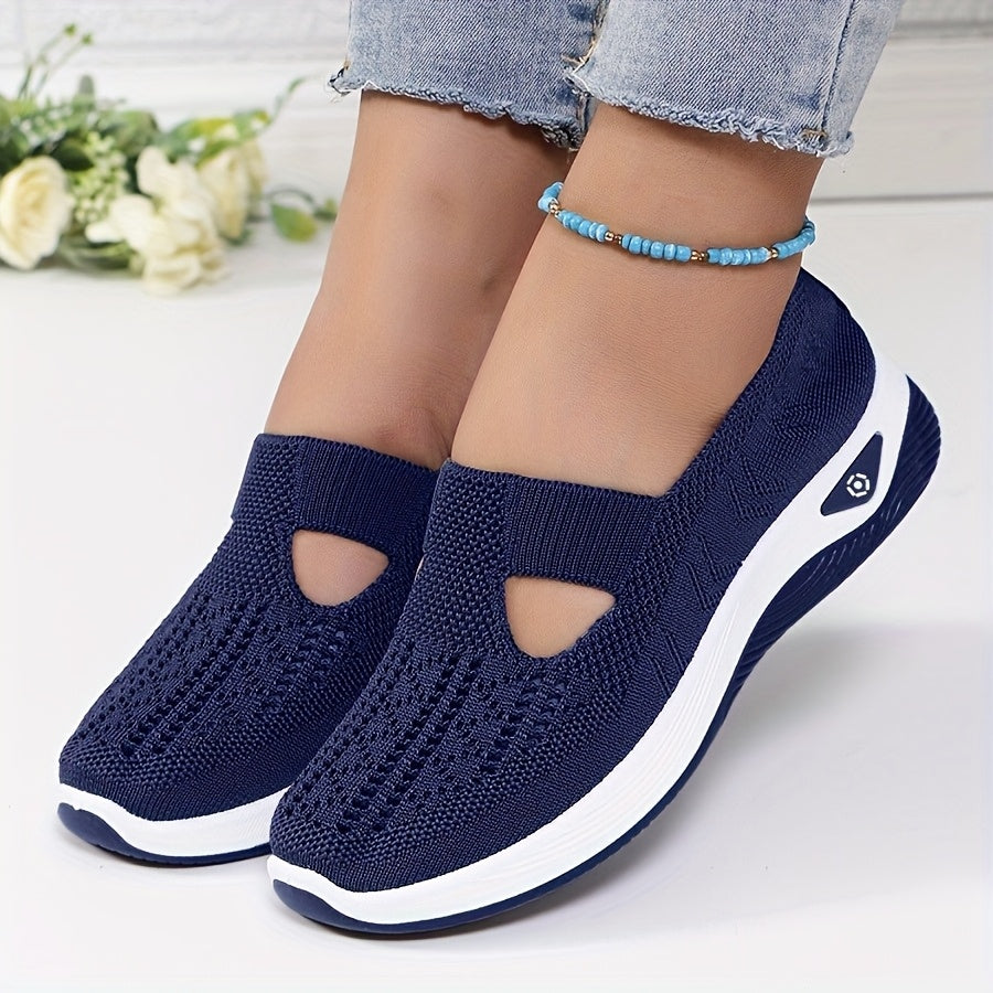 Women'S Breathable Knit Sneakers - Slip-On Low Top Sneakers with Plain Toe, Lightweight PVC Sole, and Comfortable Fabric Upper for All-Day Wear (Green, Blue, Black, Purple, Pink), Casual Footwear | Minimalist Design | Breatha