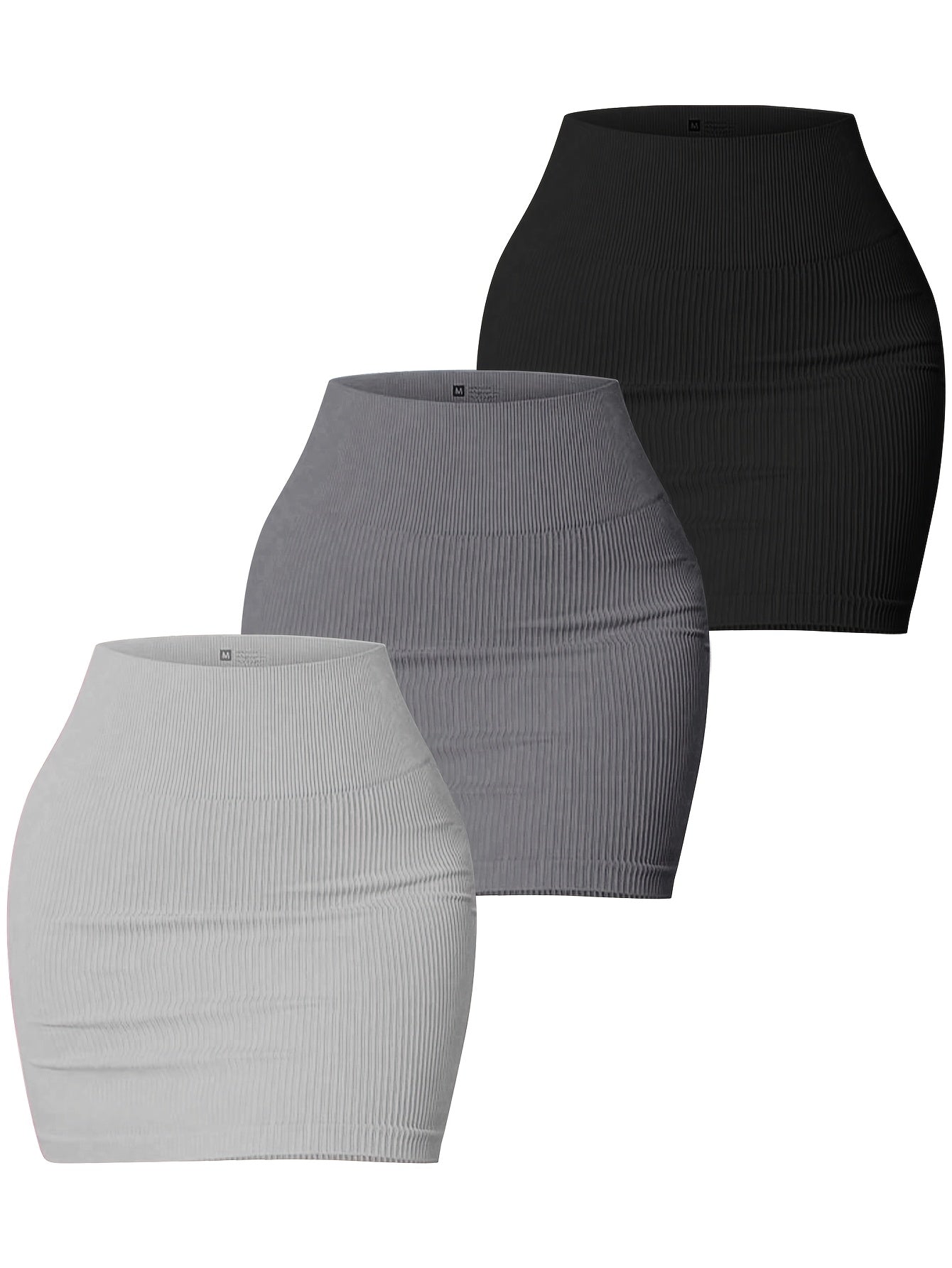3pcs Women's Seamless High-Waisted Sports Skirts, Solid Color Knit Fabric, Rib-Knit Detail, Bodycon Fit, Stretchy Polyamide 90% Elastane 10%, All-Season Casual Wear