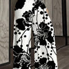 Women's Elegant Floral Print Wide-Leg Pants - High Waist, Black & White Flower Design, Soft Polyester Blend, Machine Washable, Perfect for Spring & Fall
