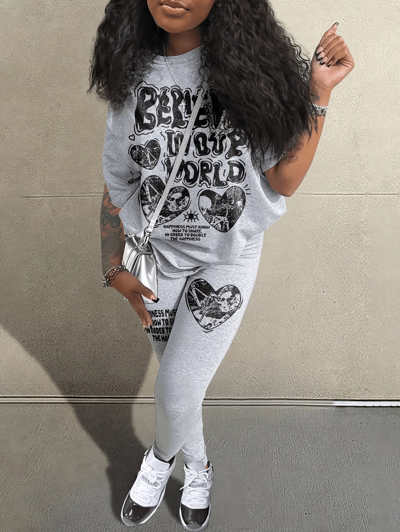Targeted Hot-Selling Print Women's T-shirt + Long Pants Two-Piece Set