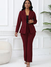 Elegant Solid Slim-Fit Two Piece Set, Single-Breasted Lapel Neck Blazer & Pants Outfits For Office & Work, Women's Clothing