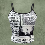 Sleeveless Tank Top with a Directional Letter Monster Print