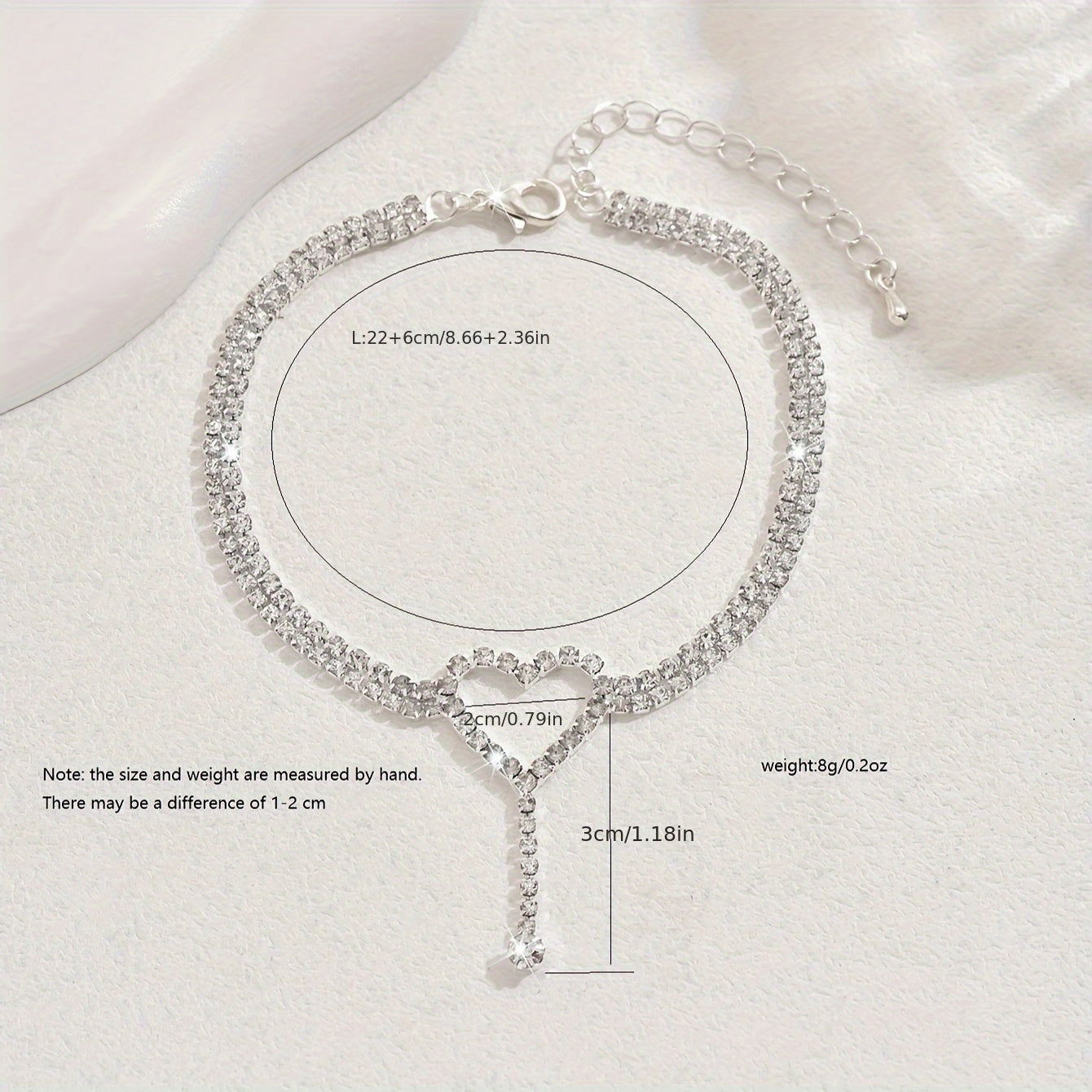 Women's Heart-shaped Anklet - Silver Plated, Rhinestones Mosaic, Synthetic Stone Creation - All Season Jewelry | Holiday Gift for Thanksgiving Day | October Birthstone Jewelry