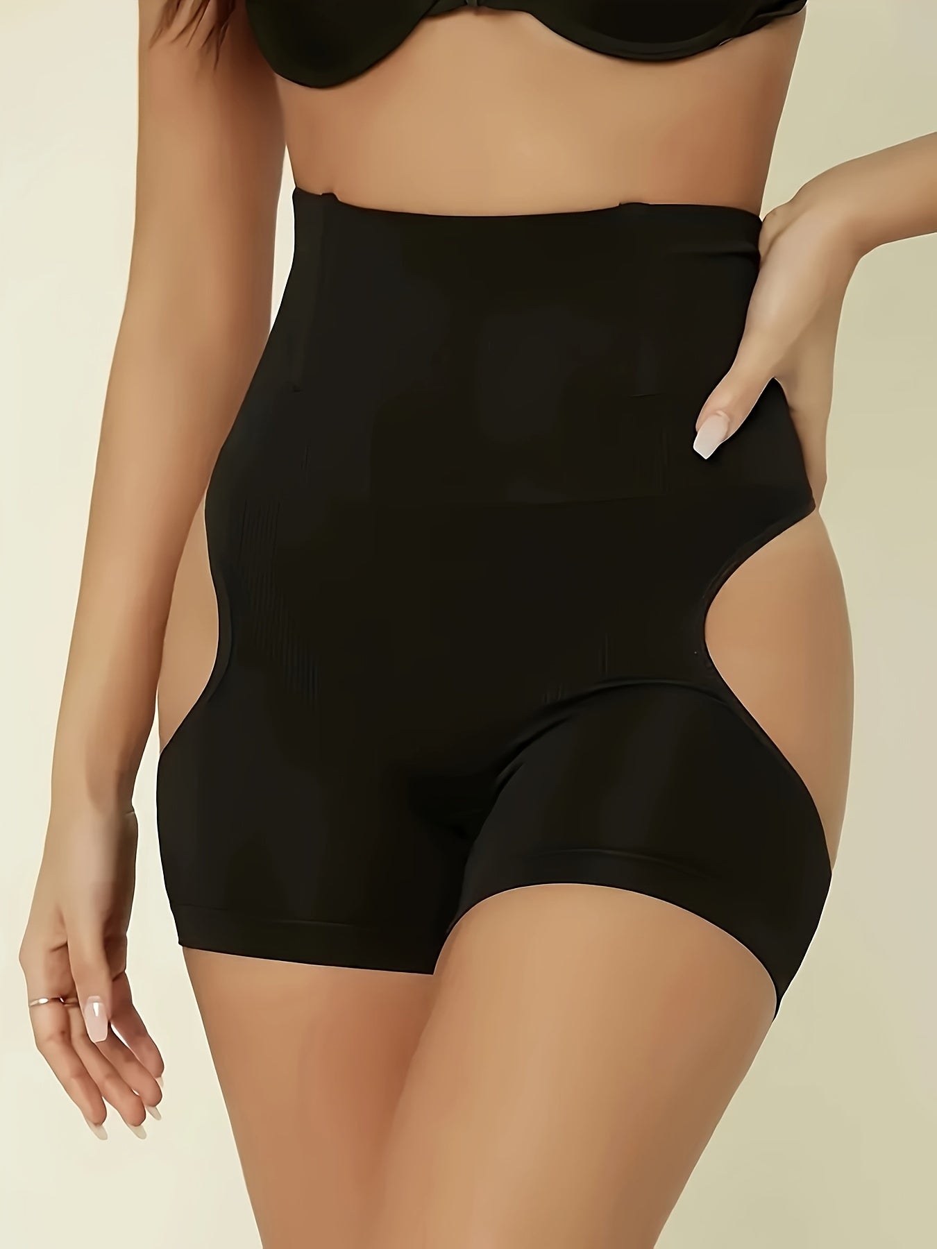 1pc Women's High-Waist Shaping Shorts - Tummy Control & Butt Lifter, Seamless Knit Fabric, Medium Support, Asymmetrical Design, 85% Polyamide 15% Elastane, Machine Washable, Everyday Comfort Wear|Asymmetrical Panties|Snug Fit
