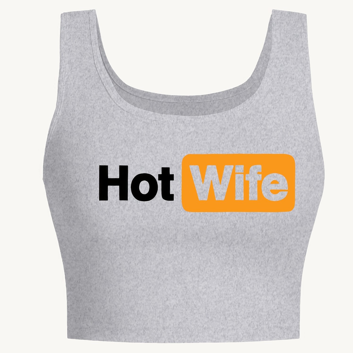 Women's "Hot Wife" Graphic Print Sleeveless Tank Top - Vibrant Red with Yellow Splash Design, Seamless Round Neck, Lightweight Breathable Fabric for Yoga & Casual Wear, Machine Washable Spring Summer Fall Top, Ladies Tank Top